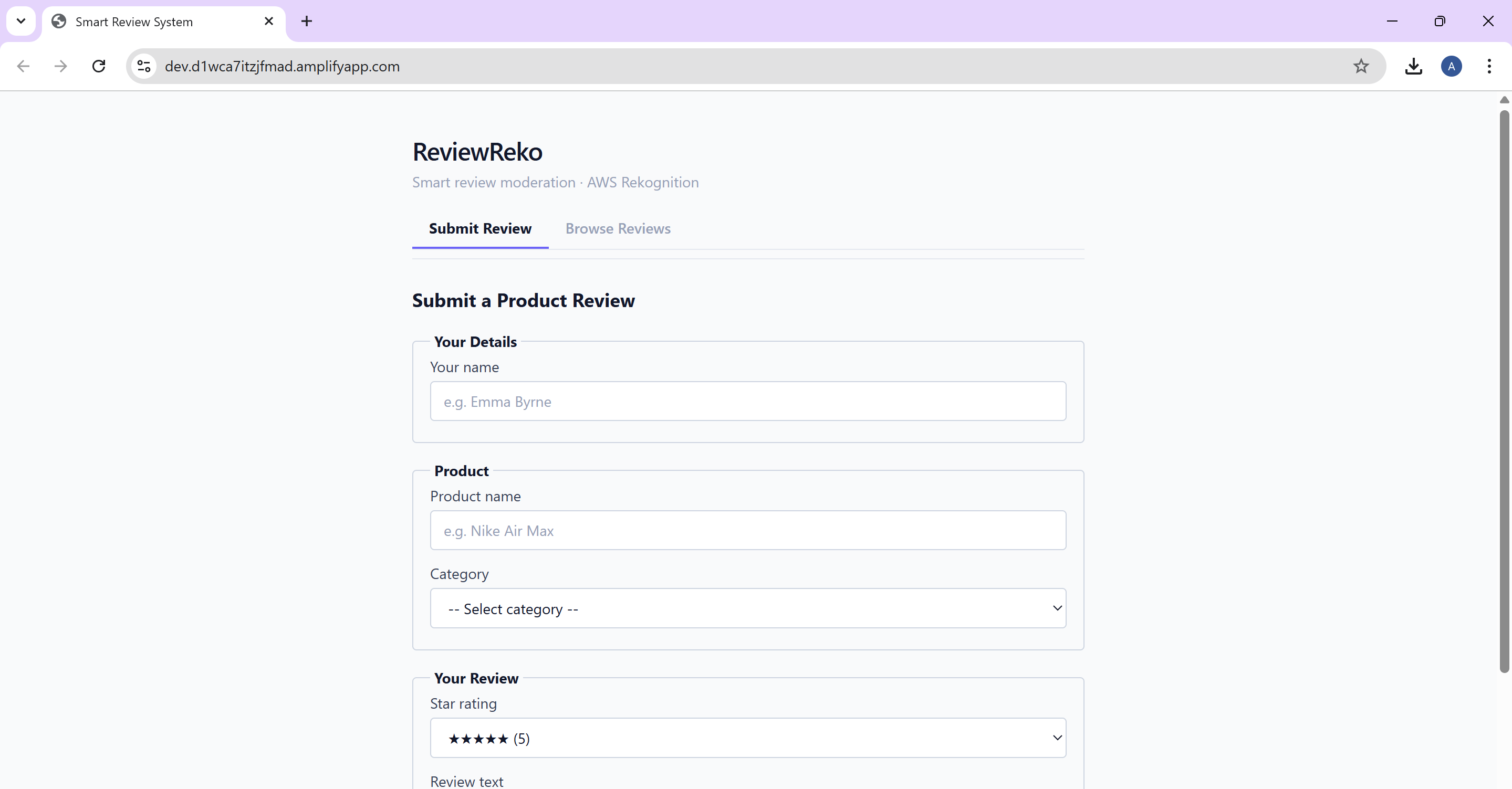 Submit review form